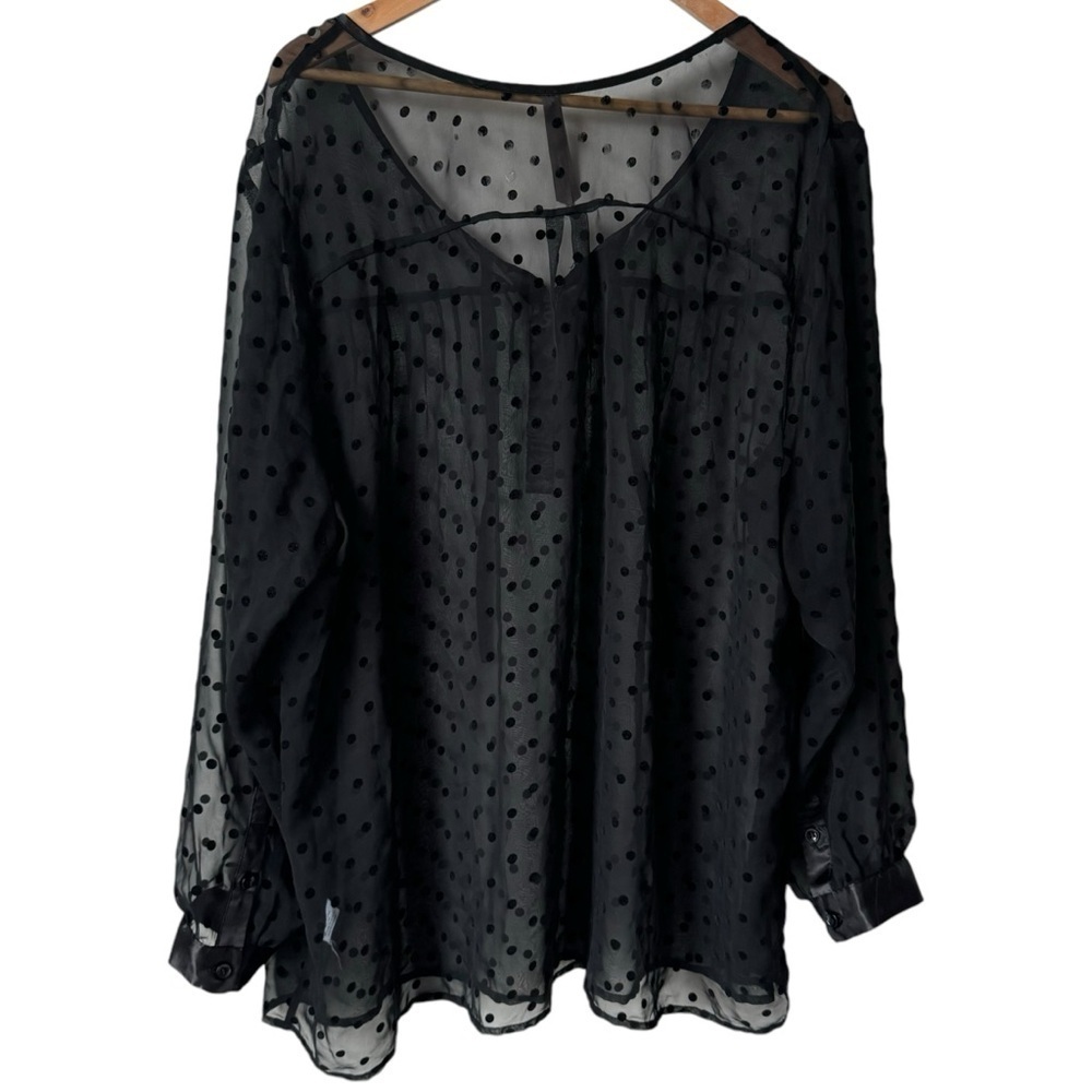Penningtons Polka Dot Sheer Long Sleeve Black Blouse Women's Size 3X - Picture 6 of 8